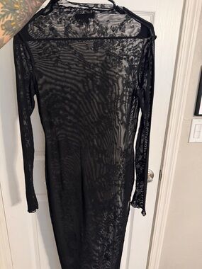 Black Sheer Long Sleeve Mesh Dress - Brand Unspecified